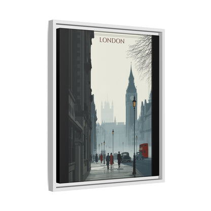 London Street Matte Canvas Print — Framed Vintage Cityscape Wall Art