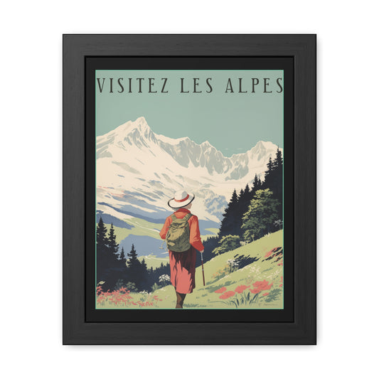 Vintage Alps Travel Poster - 'Visitez Les Alpes' (Visit the Alps) Scenic Artwork Framed Posters