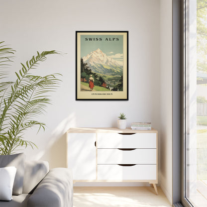 "Swiss Alps Innerkirchen Vintage Travel Poster | Matte Canvas with Black Frame"