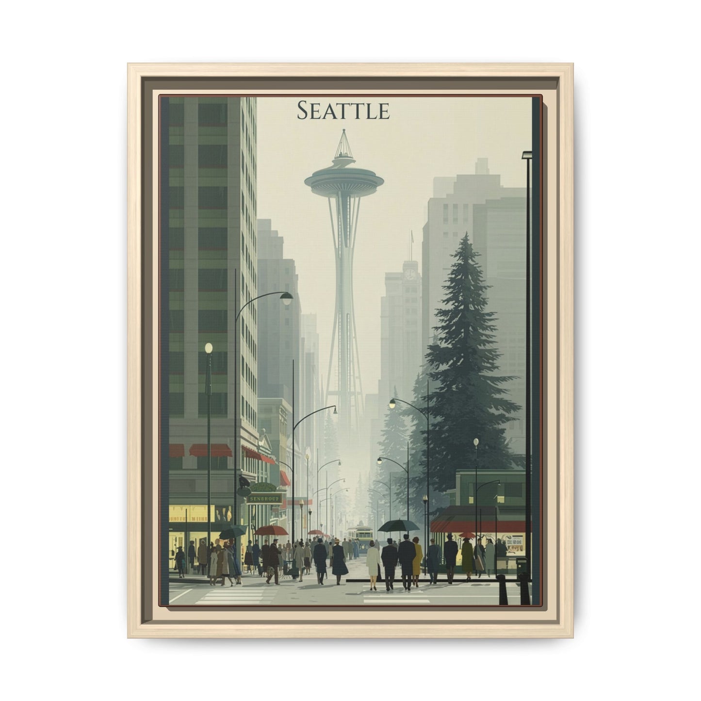 Seattle Space Needle Matte Canvas Print — Framed Vintage Cityscape Wall Art
