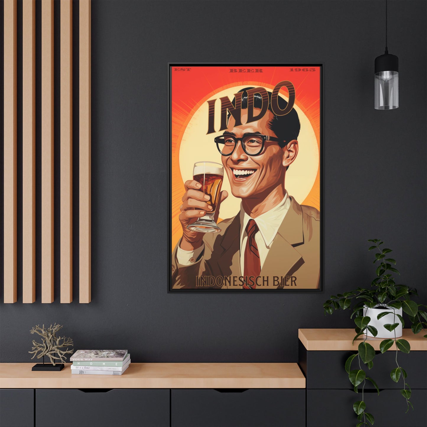 "Vintage Indo Beer Poster - Indonesisch Bier 1965 Matte Canvas Wall Art with Black Frame" Matte Canvas, Black Frame