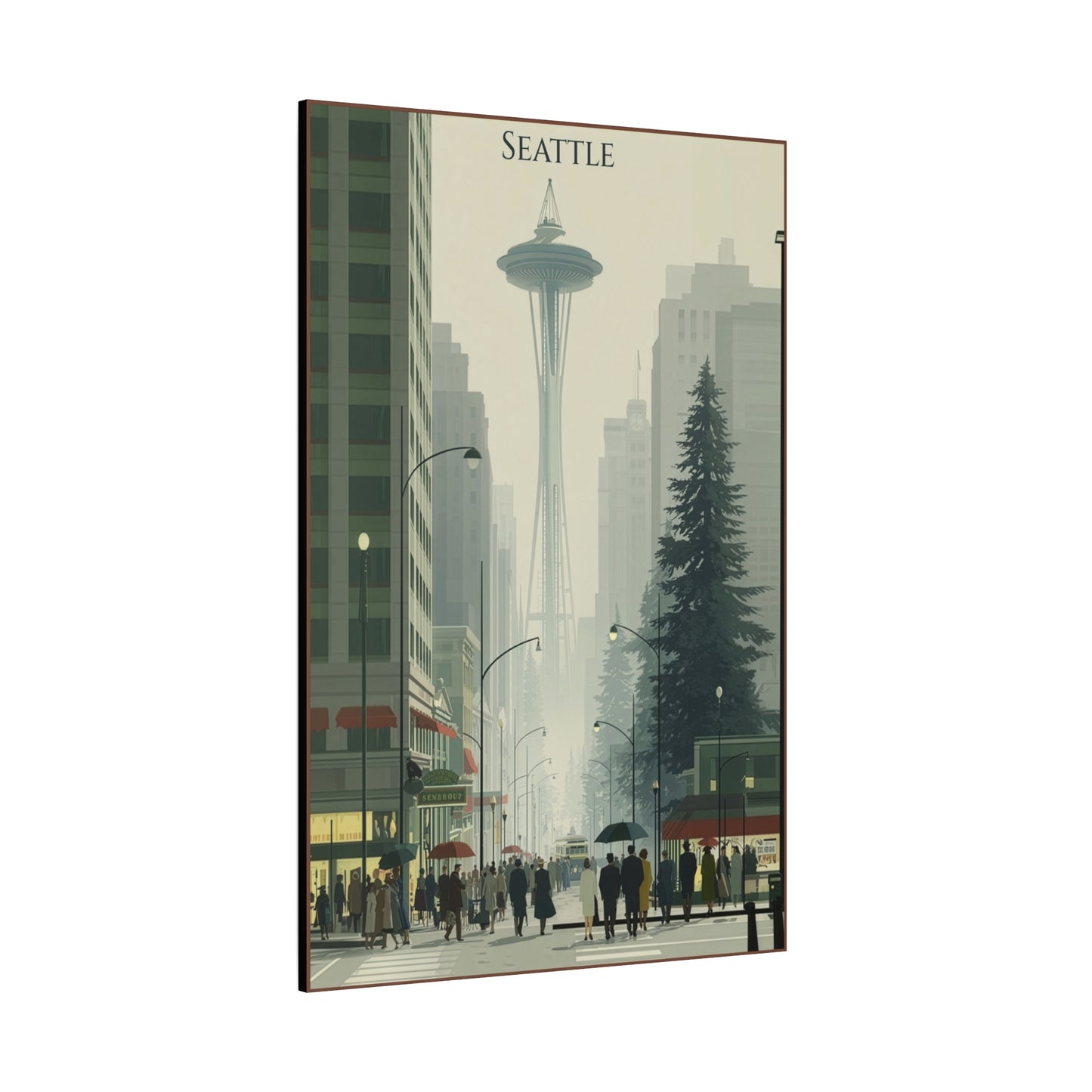 Seattle Skyline Canvas Print — Vintage Space Needle Cityscape Matte Stretched Wall Art
