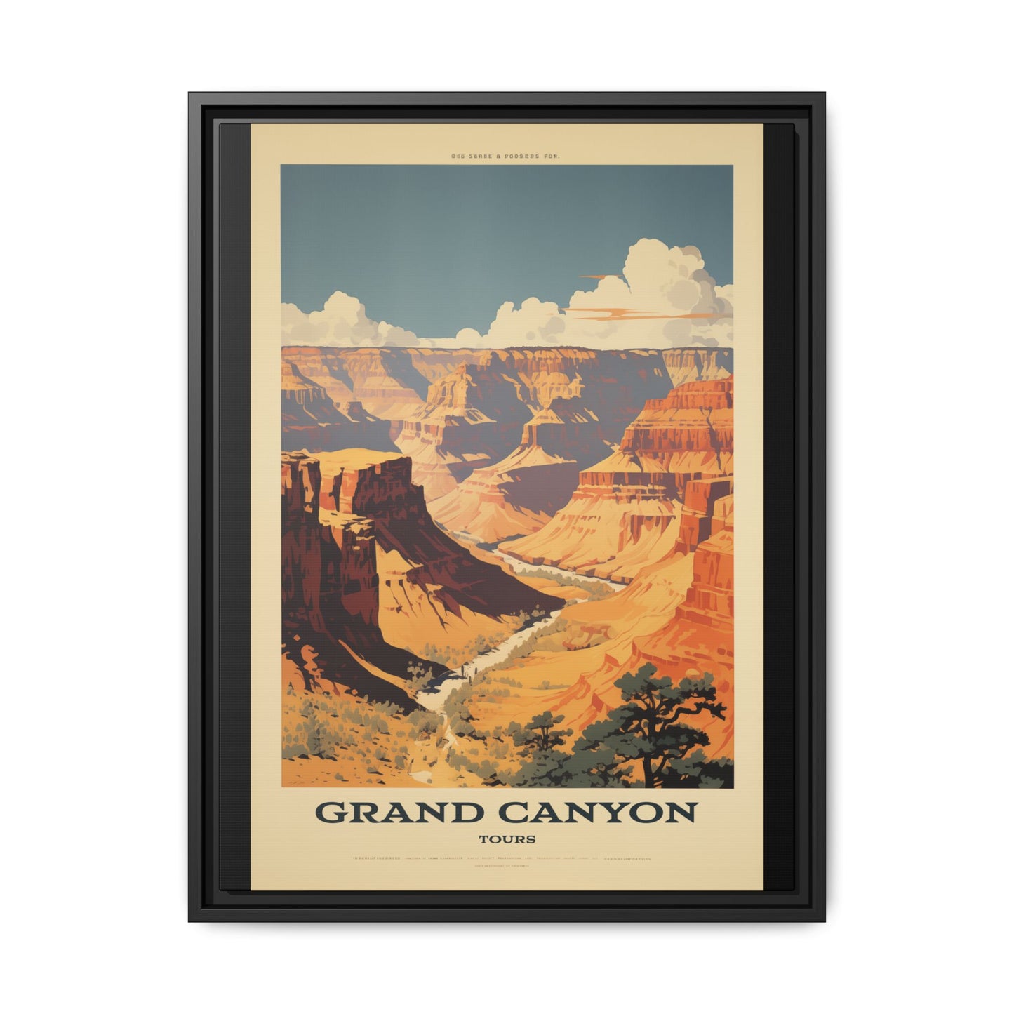 "Vintage Grand Canyon Scenic Tours Poster - Matte Canvas Wall Art with Black Frame" Matte Canvas, Black Frame