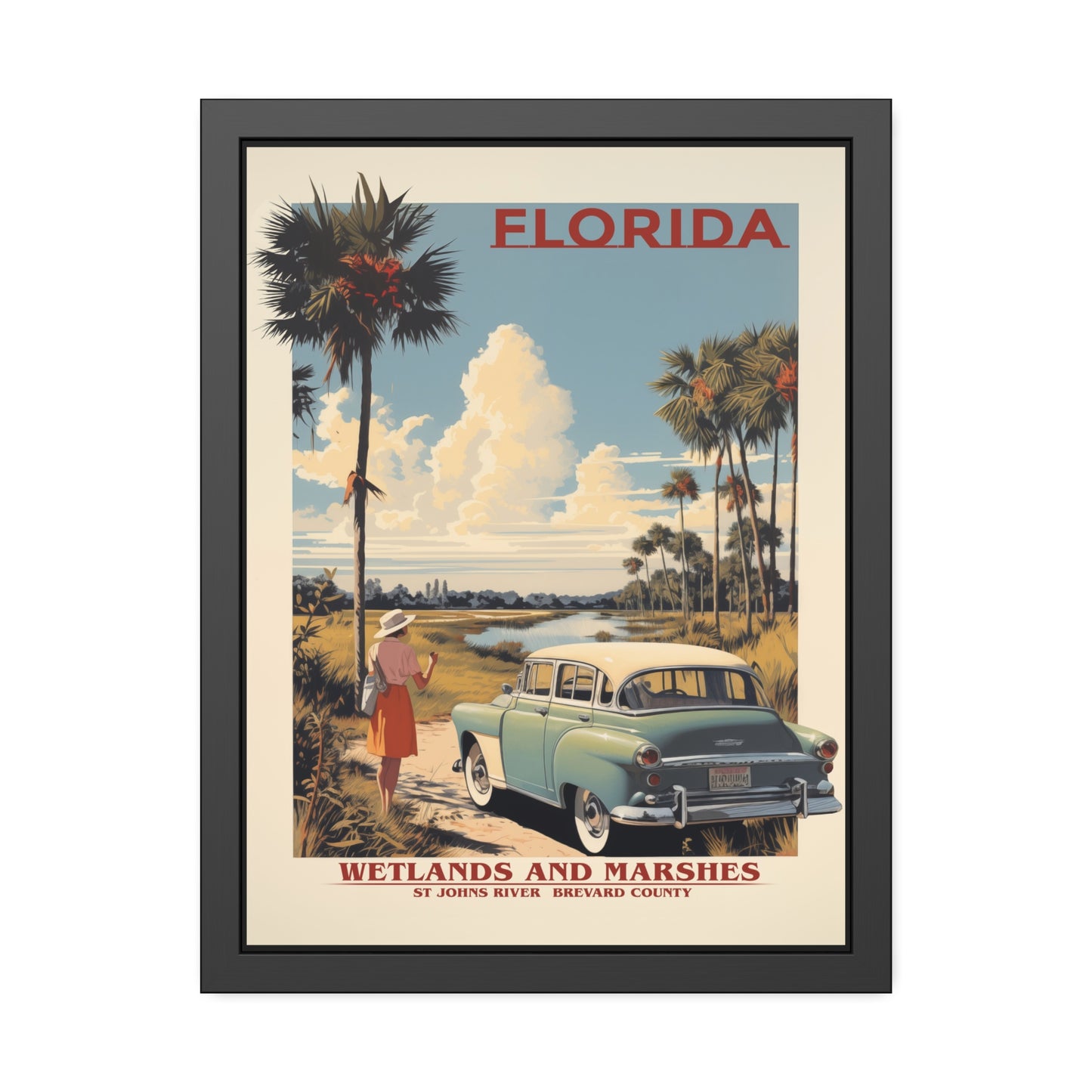 Florida Vintage Travel Poster Framed Print — "Wetlands and Marshes" Retro Wall Art