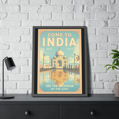 Come to India Framed Poster – Vintage Taj Mahal Travel Art Print