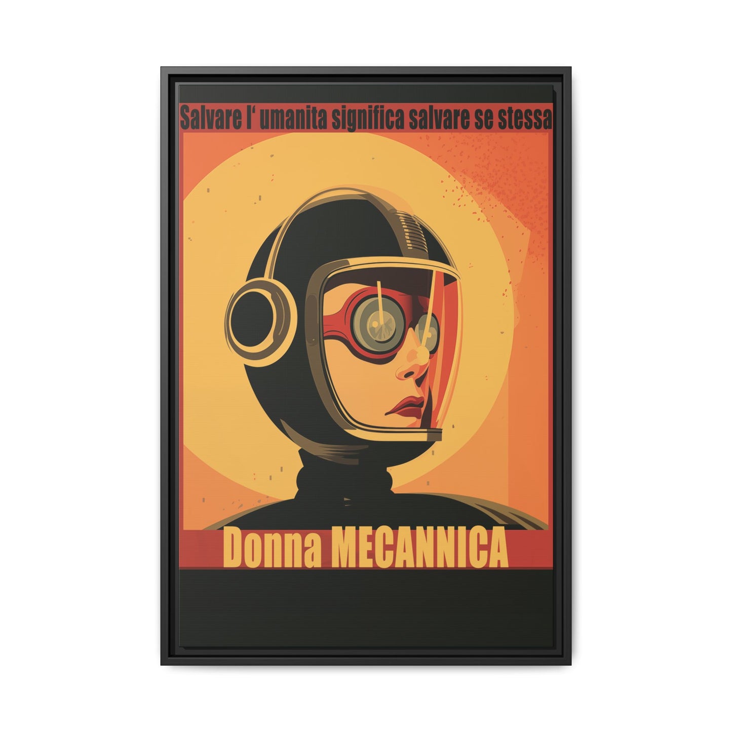 “Vintage Italian Sci-Fi Wall Art Print – Donna Meccanica Retro Futuristic Space ”Matte Canvas, Black Frame