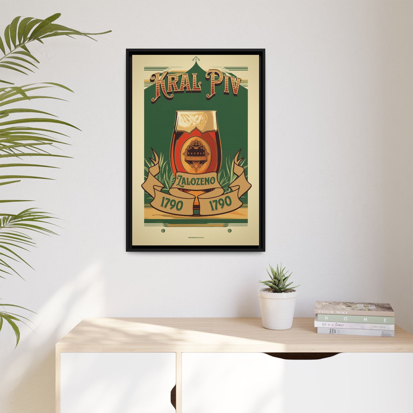 "Vintage Kral Piv Zalozeno Poster - Matte Canvas Wall Art with Black Frame" Matte Canvas, Black Frame