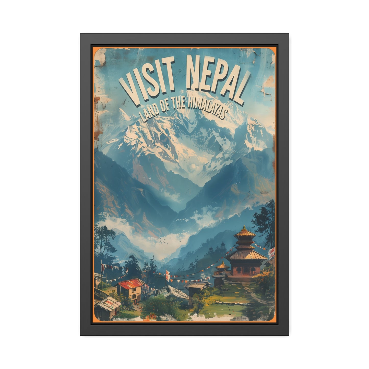 Visit Nepal Vintage Travel Poster — Framed Paper Poster