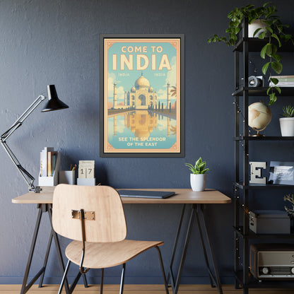 Come to India Framed Poster – Vintage Taj Mahal Travel Art Print