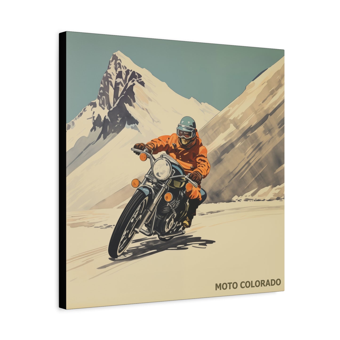 "Vintage Moto Colorado Poster - Mountain Motorcycle Ride Matte Stretched Canvas"Matte Canvas, Stretched, 1.25"