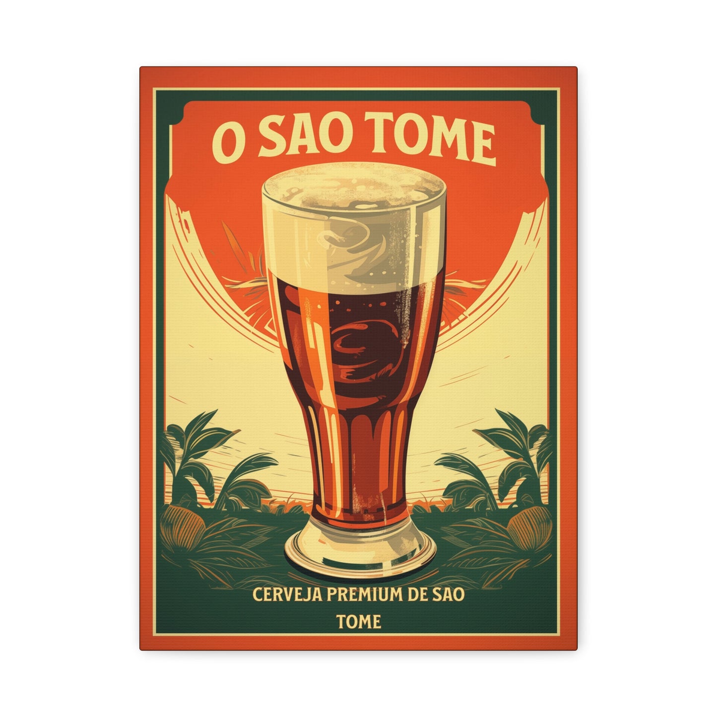 "Vintage São Tomé Beer Poster - Premium Cerveja de São Tomé Frameless Stretched Matte Canvas"