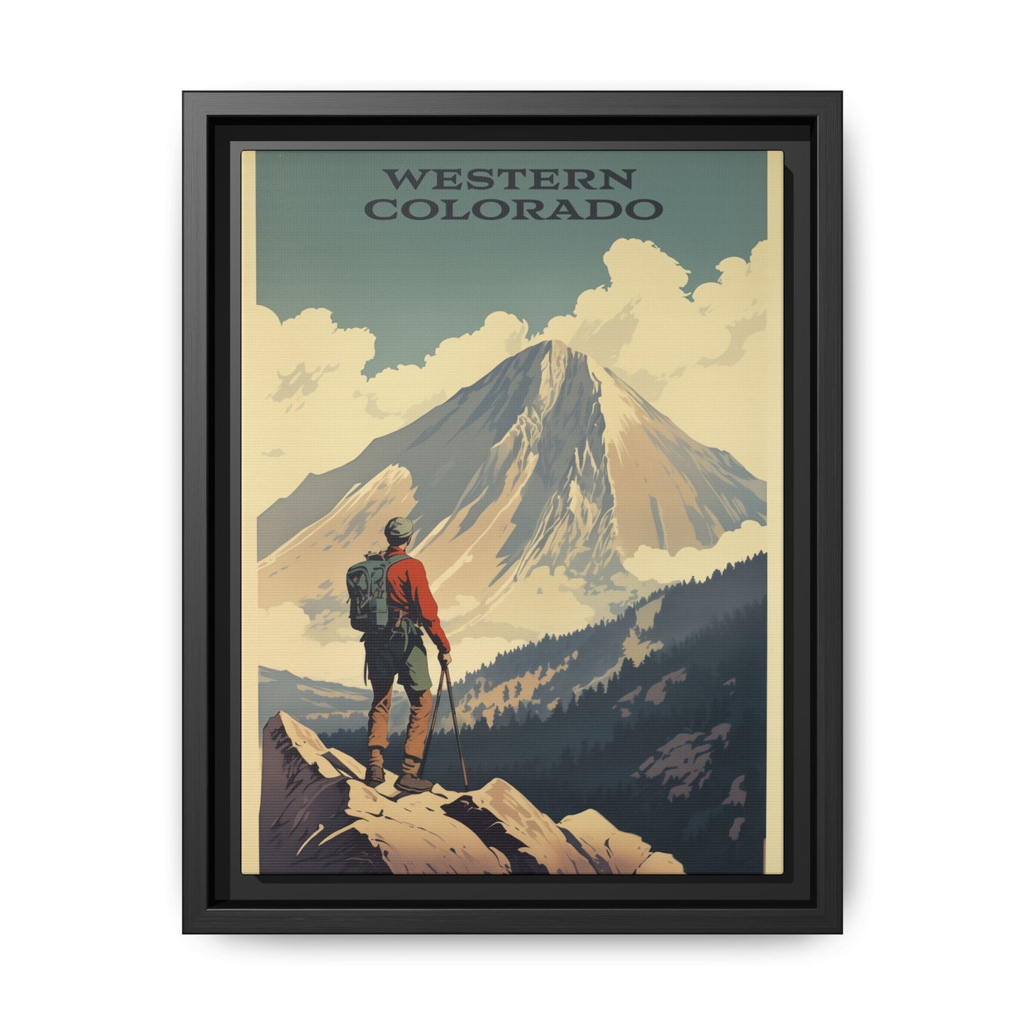 "Vintage Western Colorado Adventure Poster - Matte Canvas Wall Art with Black Frame" Matte Canvas, Black Frame