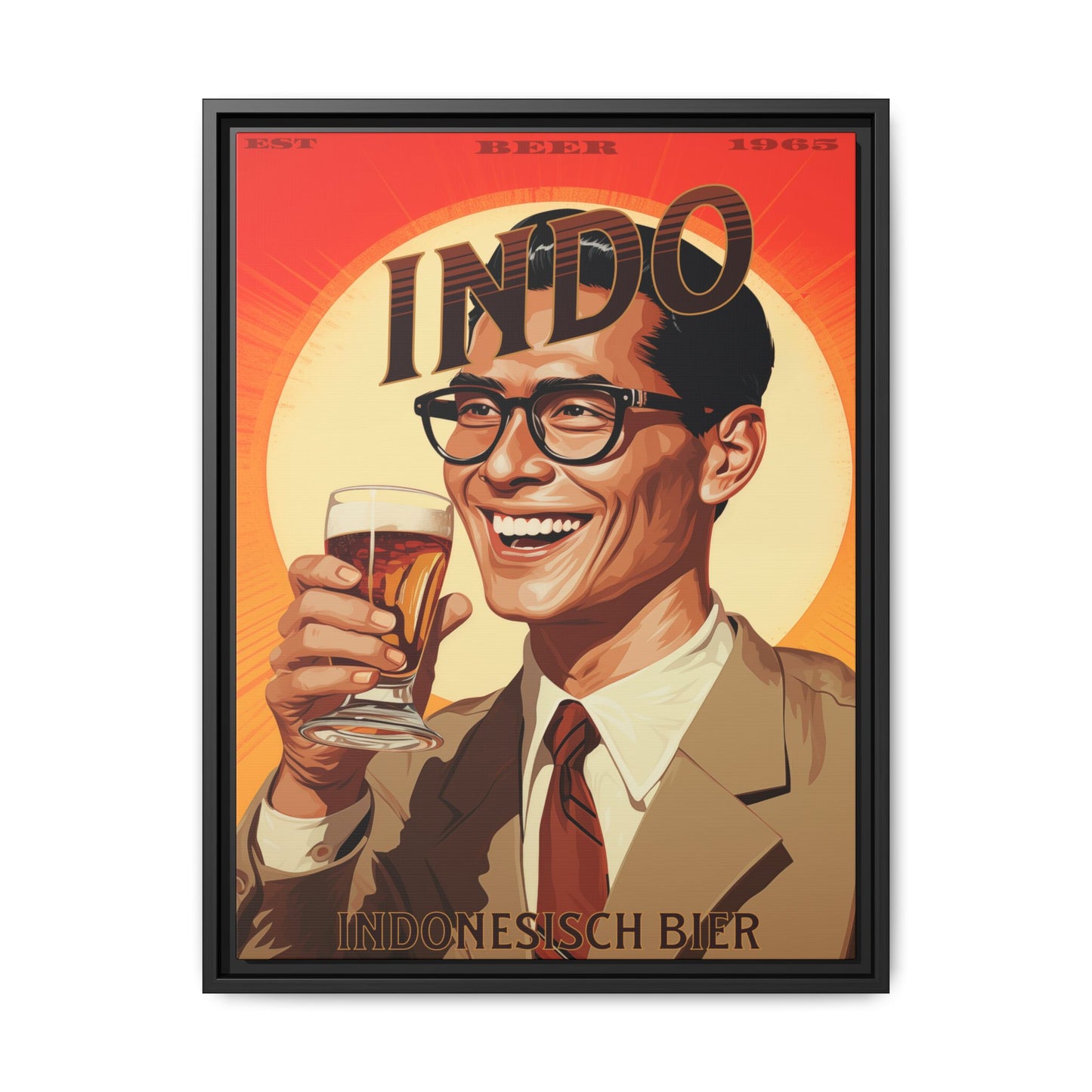 "Vintage Indo Beer Poster - Indonesisch Bier 1965 Matte Canvas Wall Art with Black Frame" Matte Canvas, Black Frame