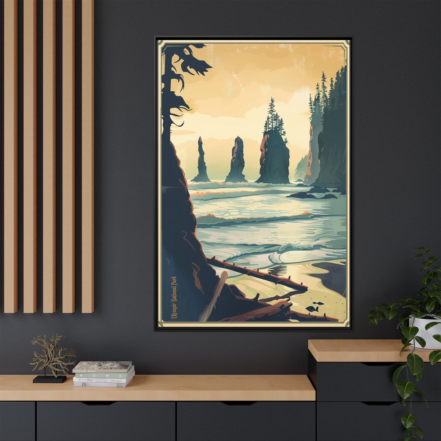 Framed Coastal Cliff Canvas Print — Vintage Seascape Wall Art