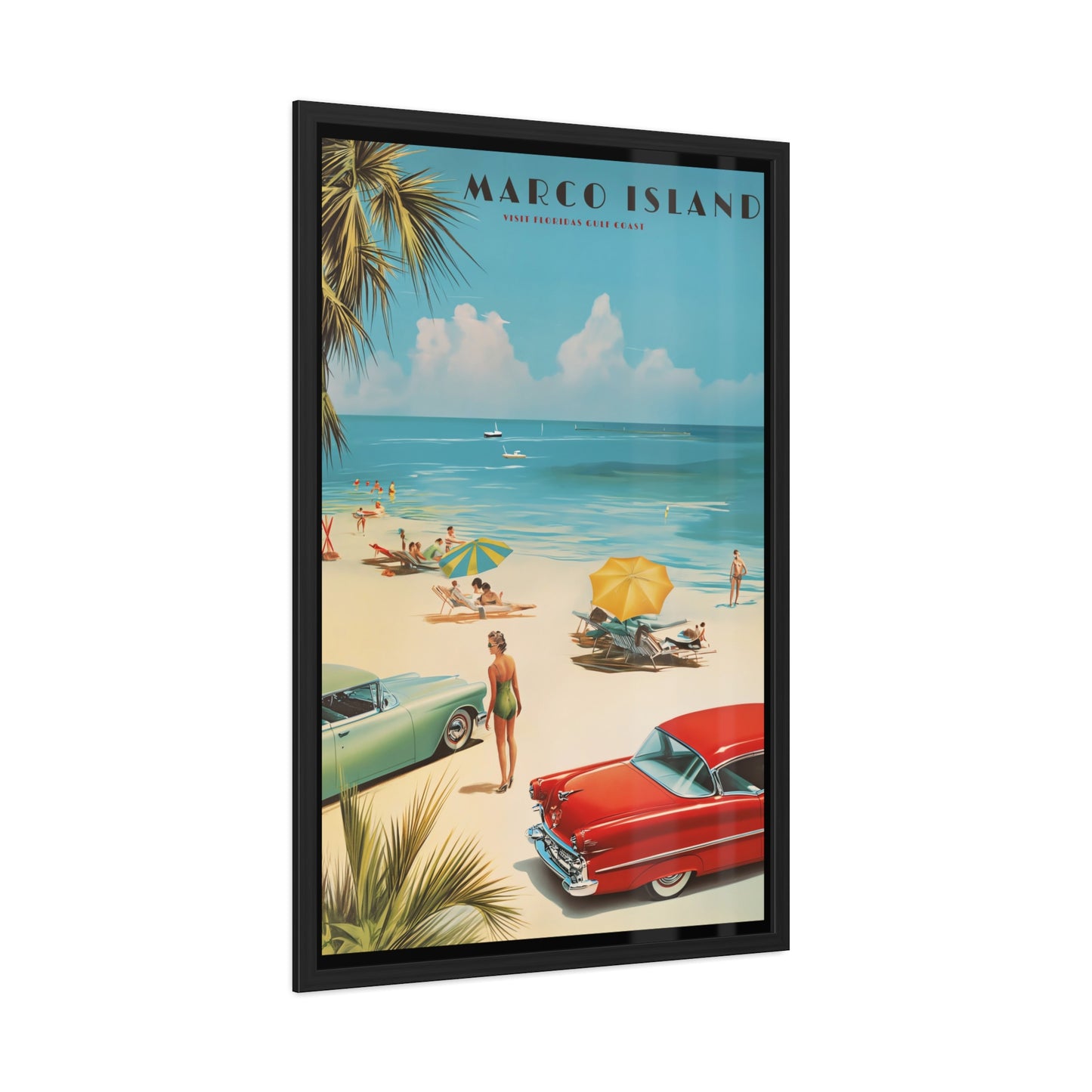 "Marco Island Retro Beach Scene – Vintage Wall Art of Florida’s Gulf Coast", Framed Posters