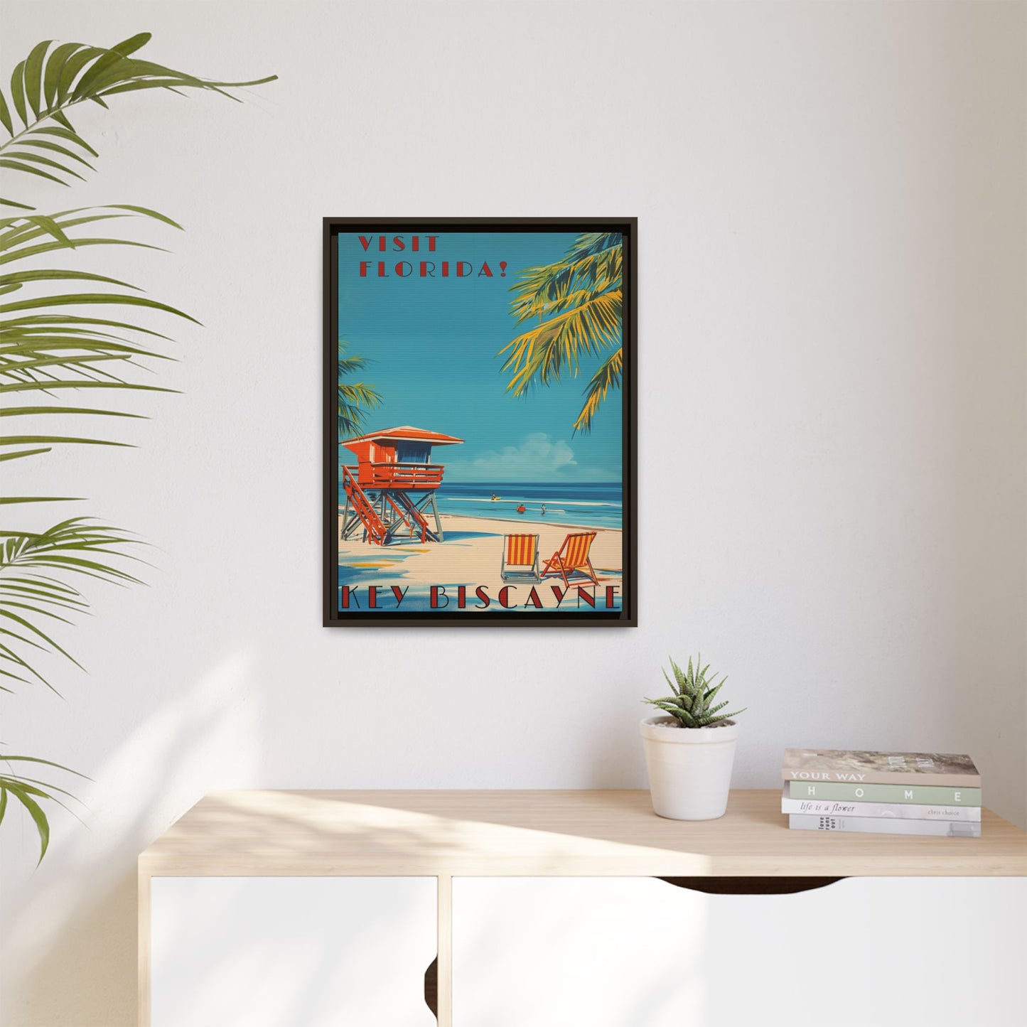 Key Biscayne Vintage Travel Poster Matte Canvas Print — Framed “Visit Florida!” Beach Wall Art