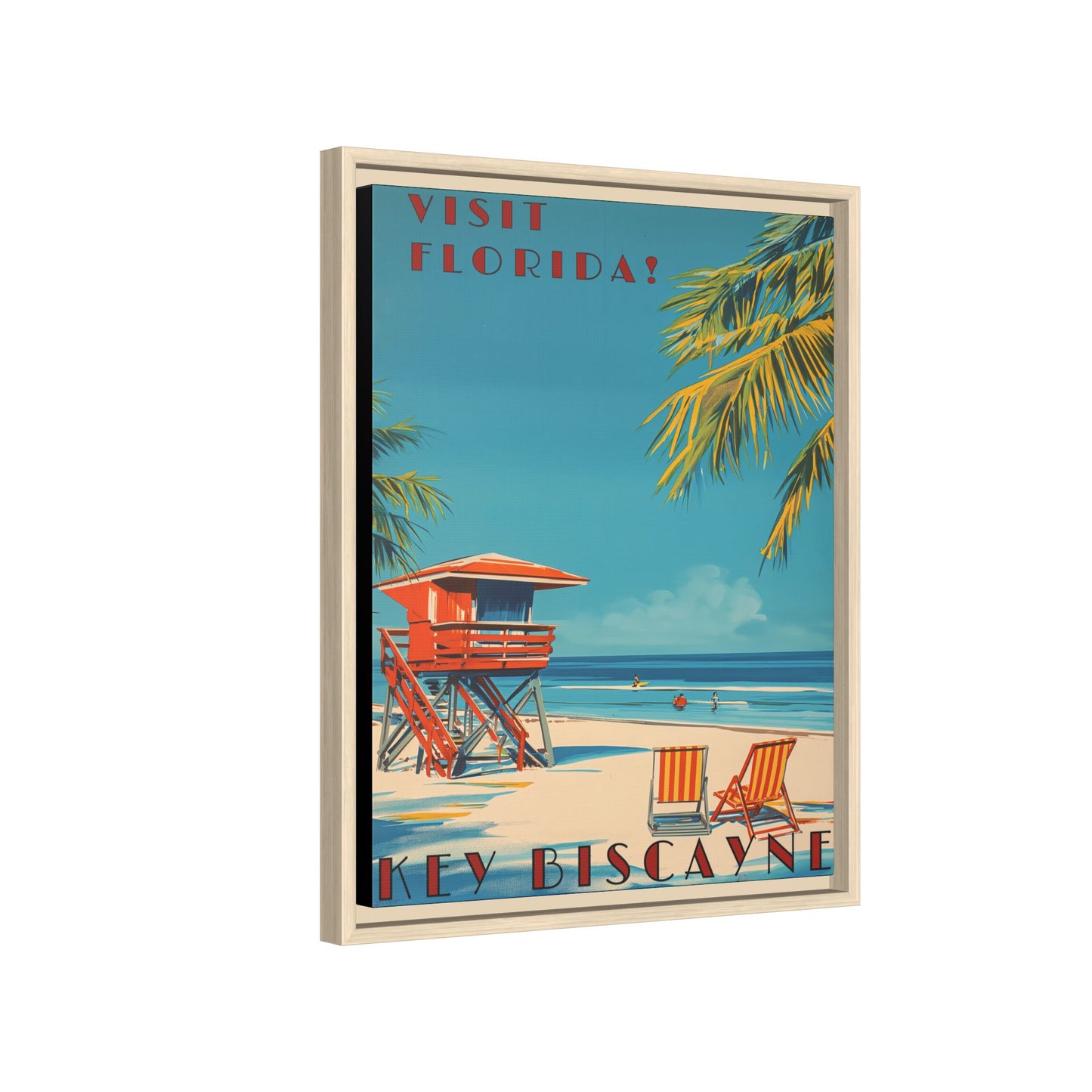 Key Biscayne Vintage Travel Poster Matte Canvas Print — Framed “Visit Florida!” Beach Wall Art