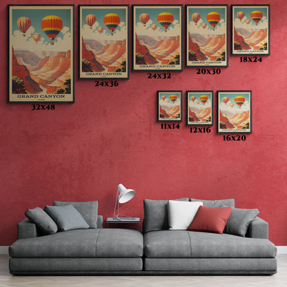 Vintage Grand Canyon Poster - Hot Air Balloon Tour Retro Travel Art Framed Posters