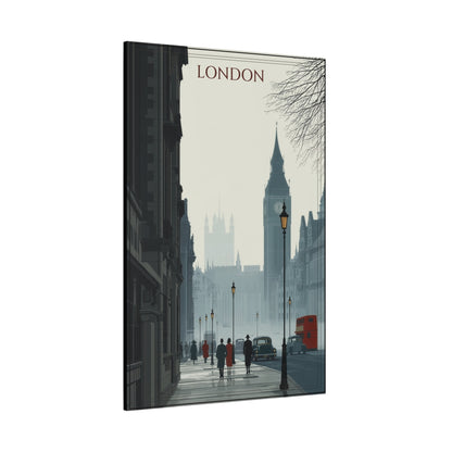 London Street Scene Matte Canvas Wall Art – Vintage Big Ben Cityscape Print
