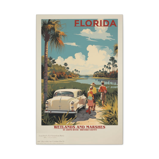 "Vintage Florida Wetlands and Marshes Poster - St. Johns River Matte Stretched Canvas Art" Matte Canvas, Stretched, 1.25"