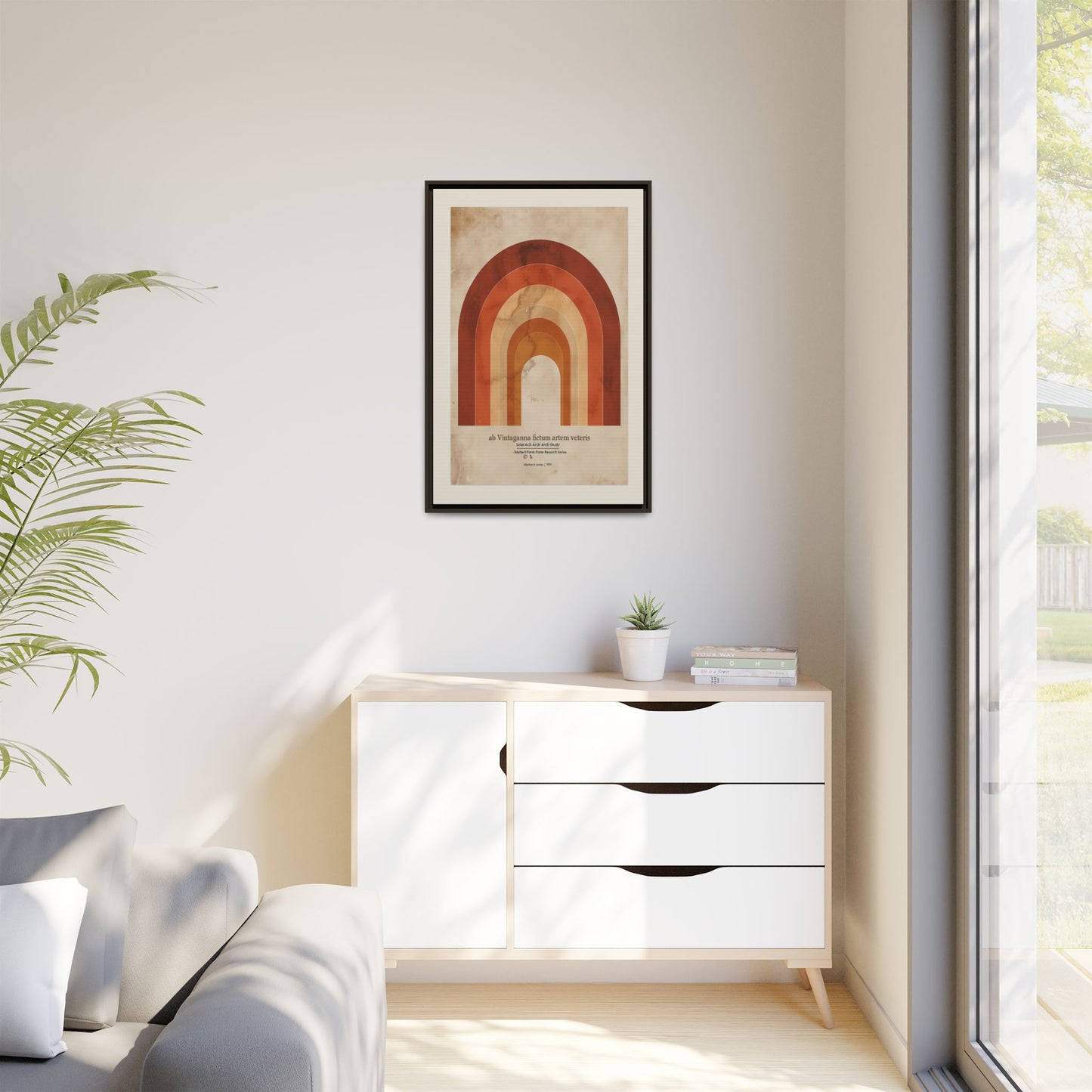Framed Matte Canvas Wall Art - Retro Rainbow Design