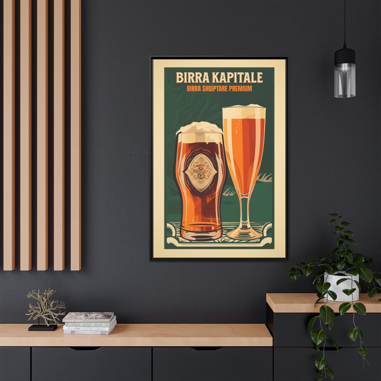 "Birra Kapitale - Albanian Premium Beer Artwork | Matte Canvas with Black Frame"