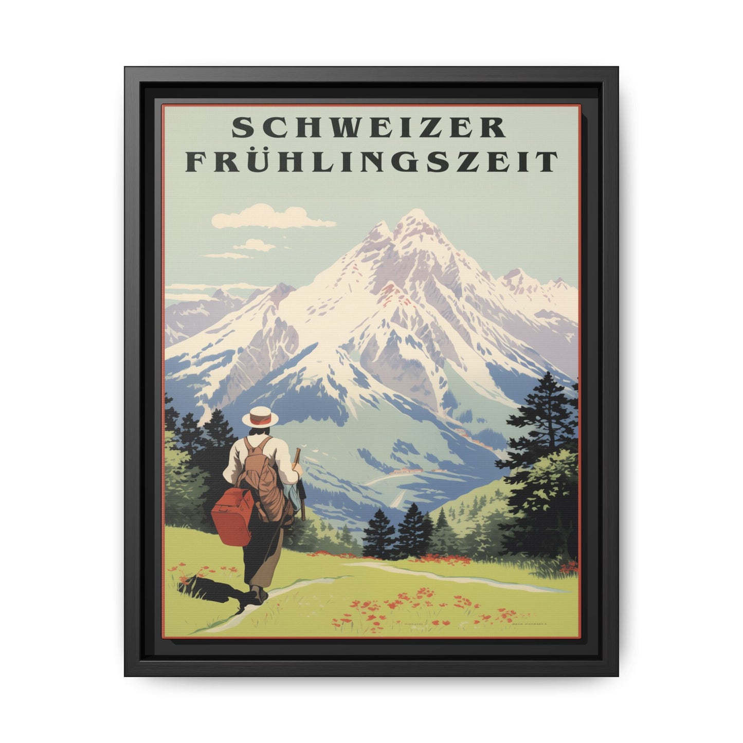 "Swiss Springtime Vintage Poster | Matte Canvas with Black Frame"