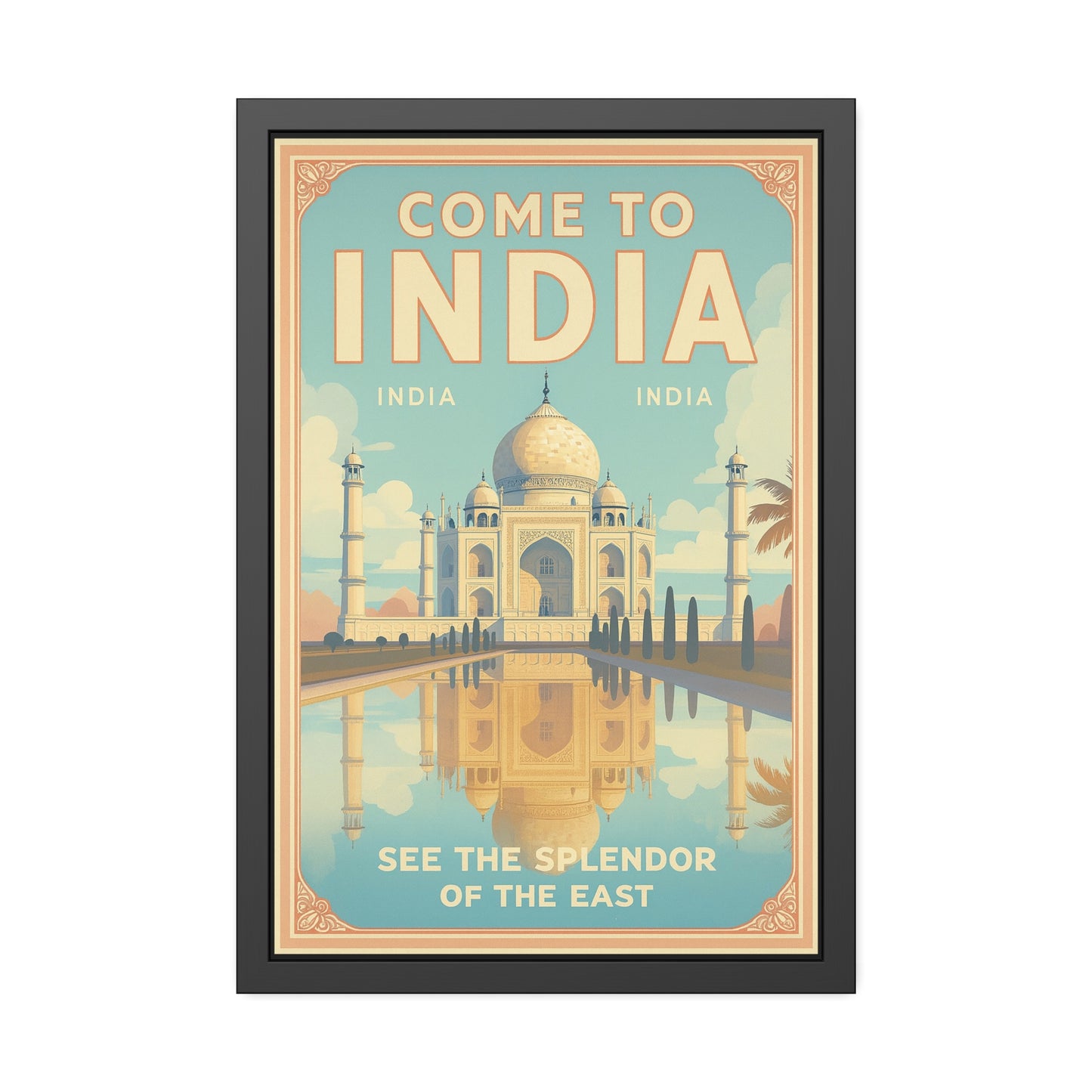 Come to India Framed Poster – Vintage Taj Mahal Travel Art Print