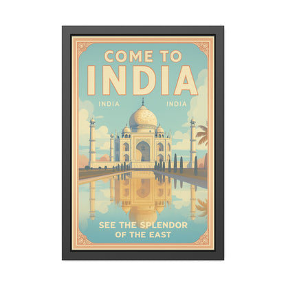 Come to India Framed Poster – Vintage Taj Mahal Travel Art Print