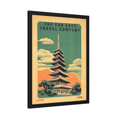 Framed Japan Travel Poster — Vintage Far East Pagoda Wall Art