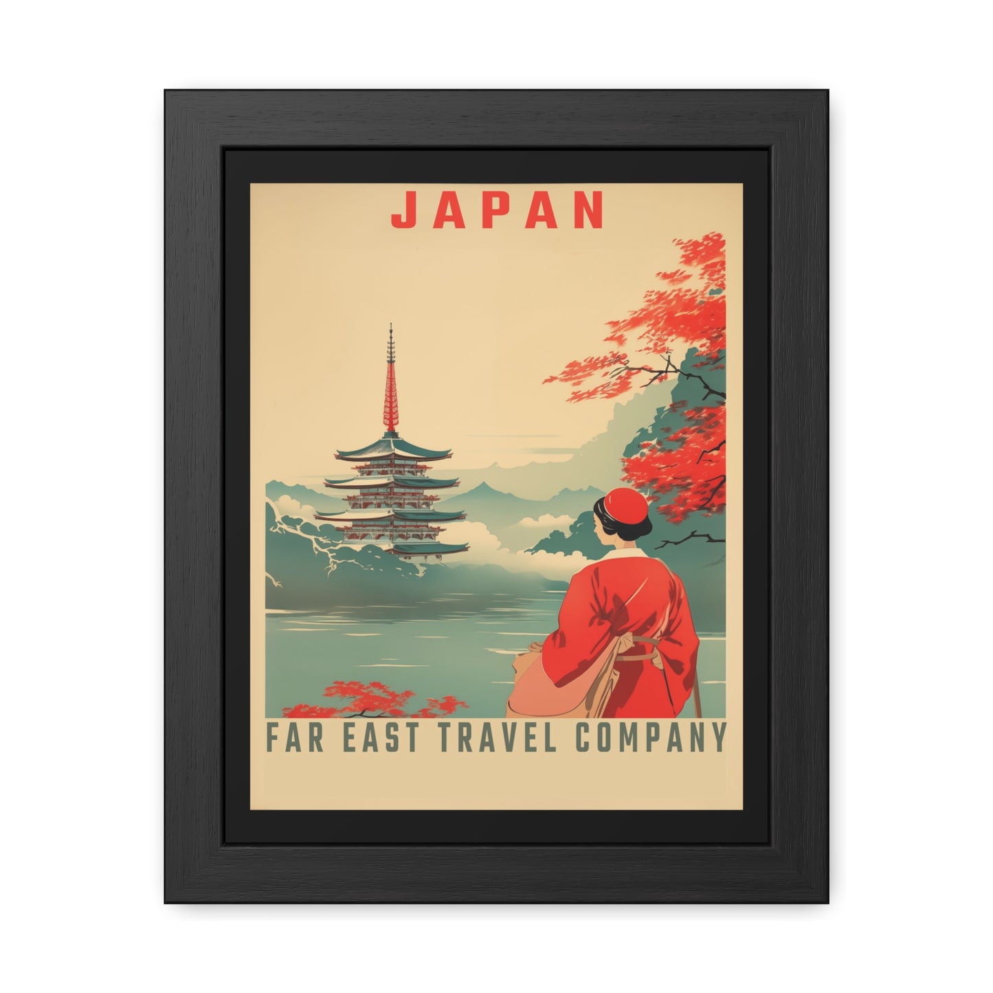 Vintage Japan Travel Poster - Far East Travel Company Pagoda Scene Framed Posters
