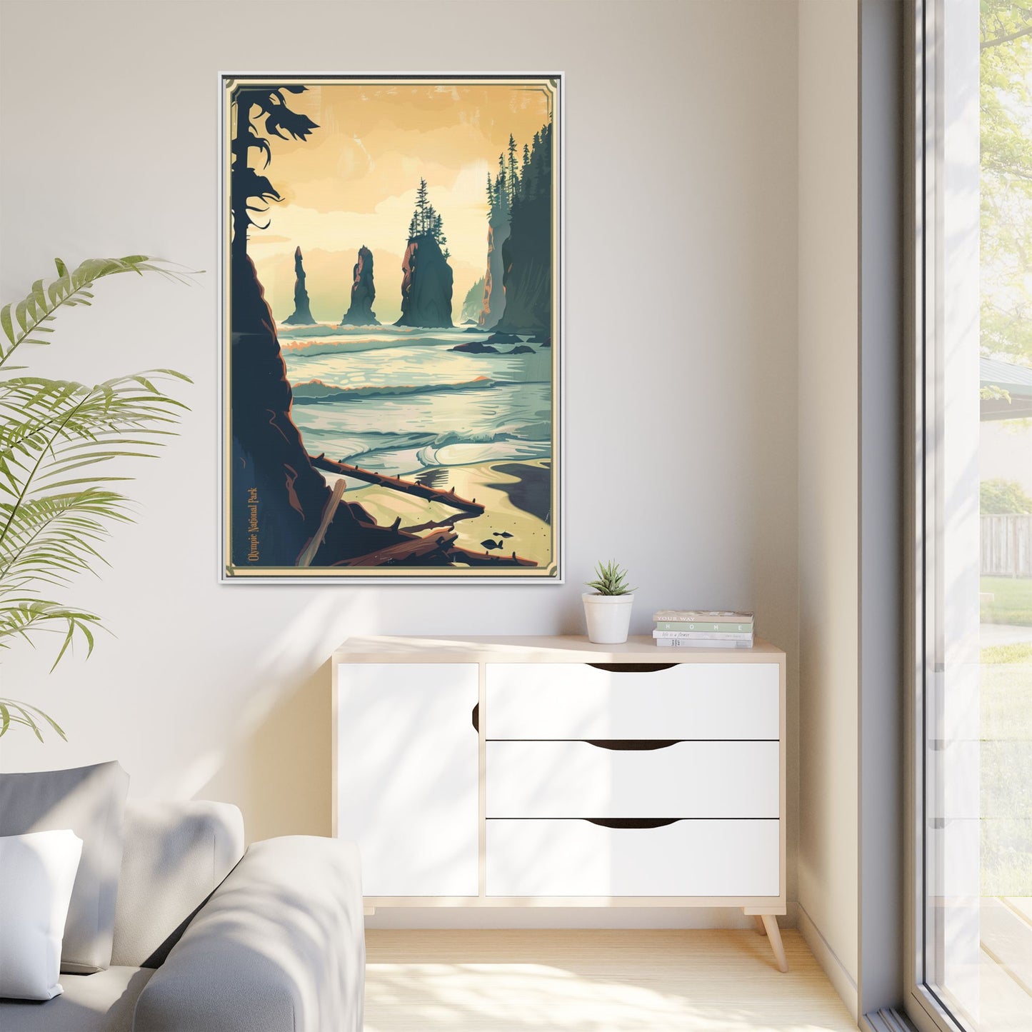 Framed Coastal Cliff Canvas Print — Vintage Seascape Wall Art