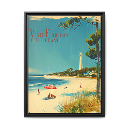 "Visit Florida's Gulf Coast – Vintage Wall Art of Coastal Bliss" Matte Canvas, Black Frame
