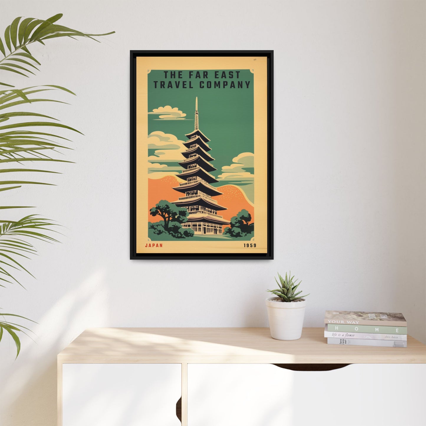 "The Far East Travel Company - Japan 1959 Vintage Matte Canvas with Black Frame" Matte Canvas, Black Frame
