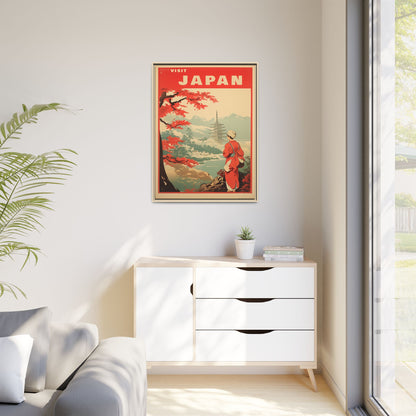 Visit Japan Vintage Travel Poster Matte Canvas Print (Framed)