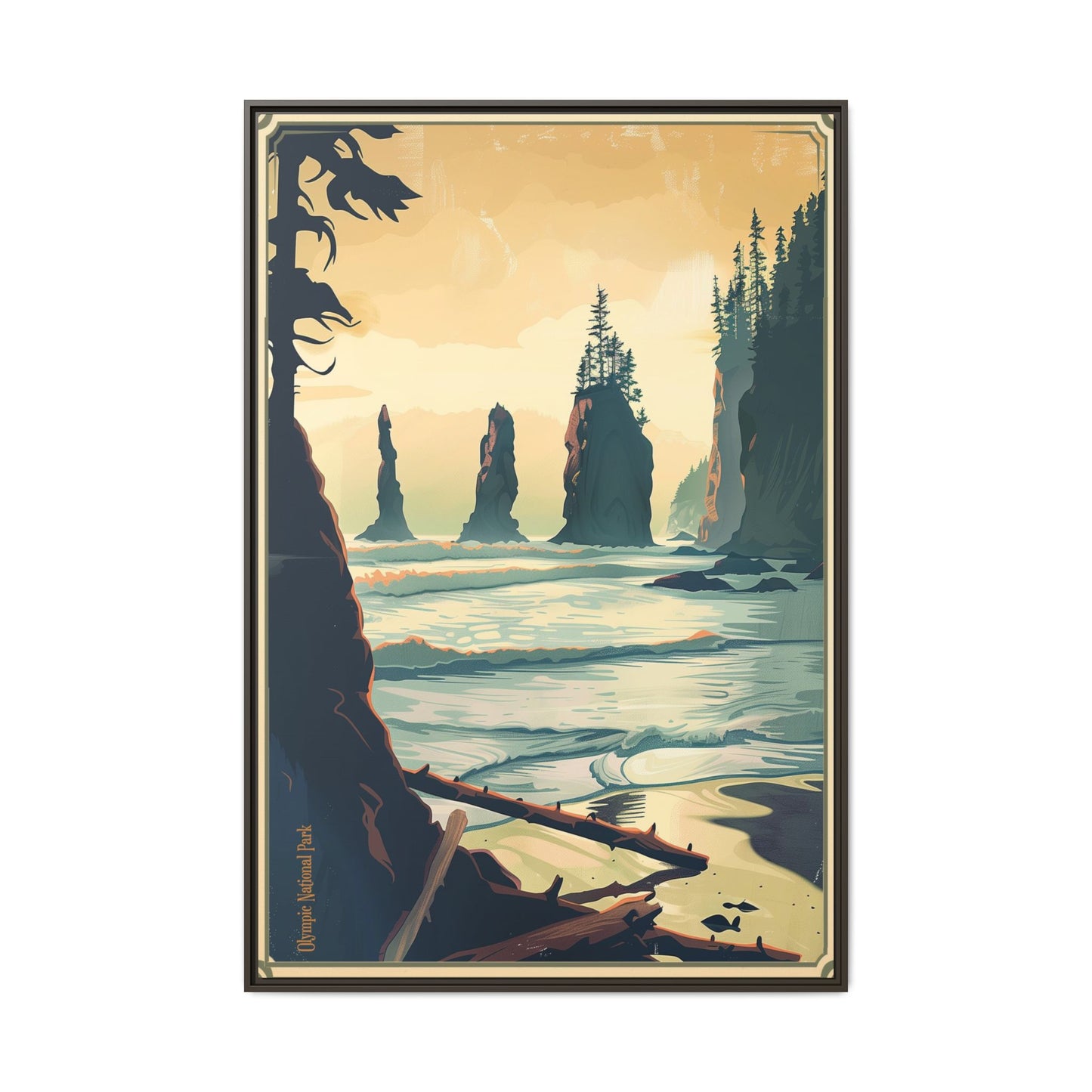 Framed Coastal Cliff Canvas Print — Vintage Seascape Wall Art