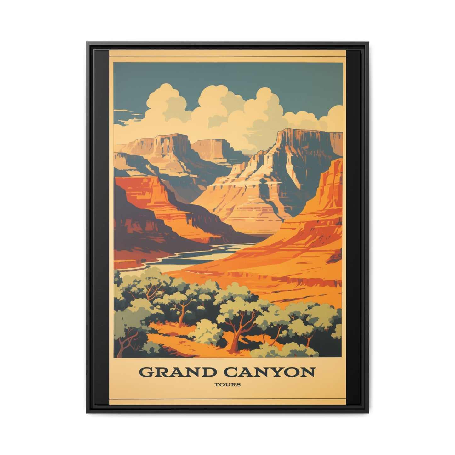 "Vintage Grand Canyon Tours Poster - Matte Canvas Wall Art with Black Frame" Matte Canvas, Black Frame