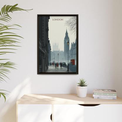 London Street Matte Canvas Print — Framed Vintage Cityscape Wall Art