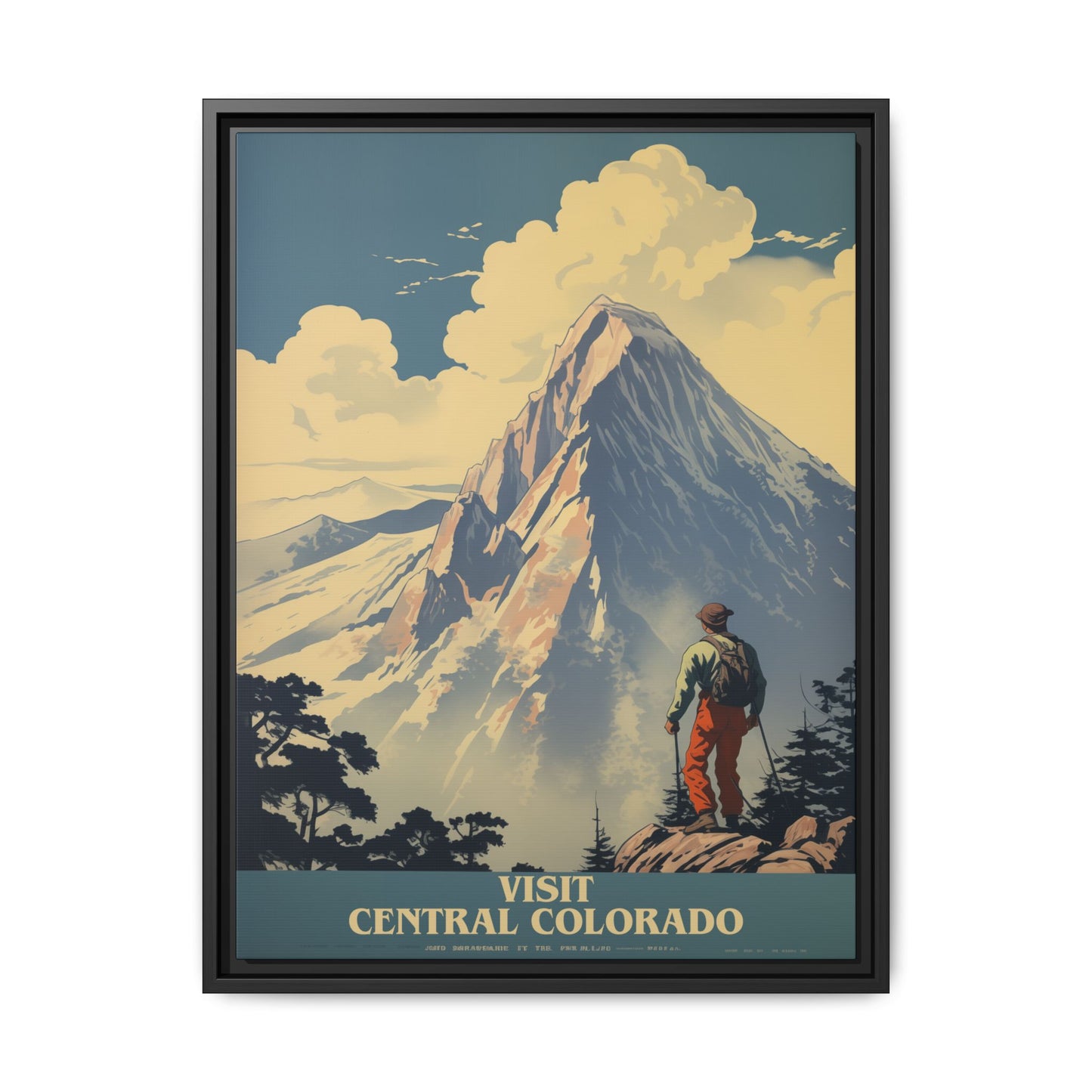 "Vintage Central Colorado Travel Poster - Matte Canvas Wall Art with Black Frame" Matte Canvas, Black Frame