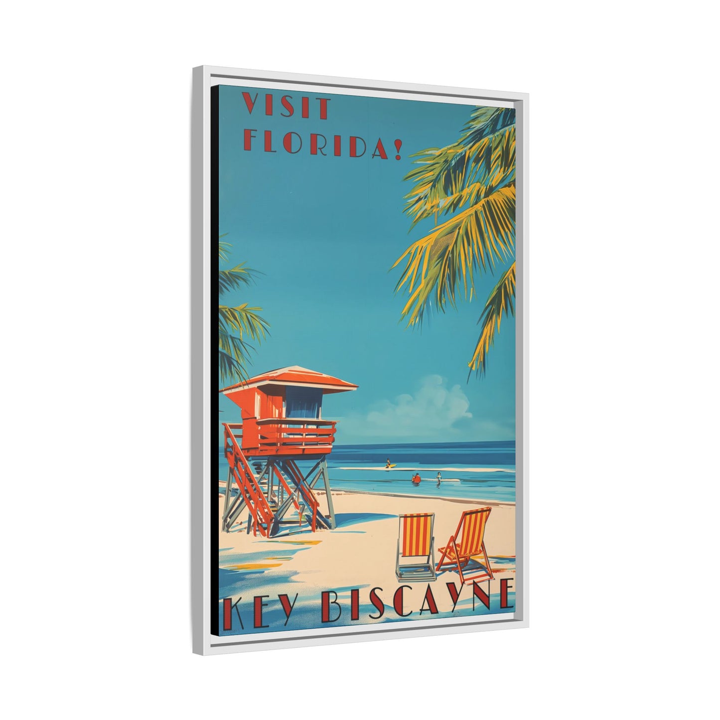 Key Biscayne Vintage Travel Poster Matte Canvas Print — Framed “Visit Florida!” Beach Wall Art