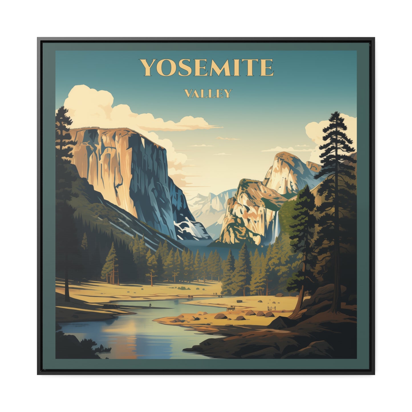 "Yosemite Valley Vintage Poster – Majestic Landscape Art Print" Gallery Canvas Wraps, Square Frame