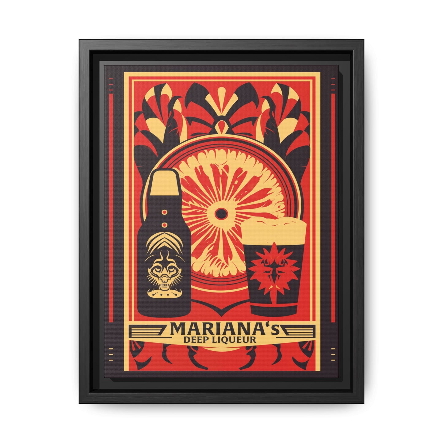 "Vintage Mariana's Deep Liqueur Poster - Bold Citrus Matte Canvas Wall Art with Black Frame" Matte Canvas, Black Frame
