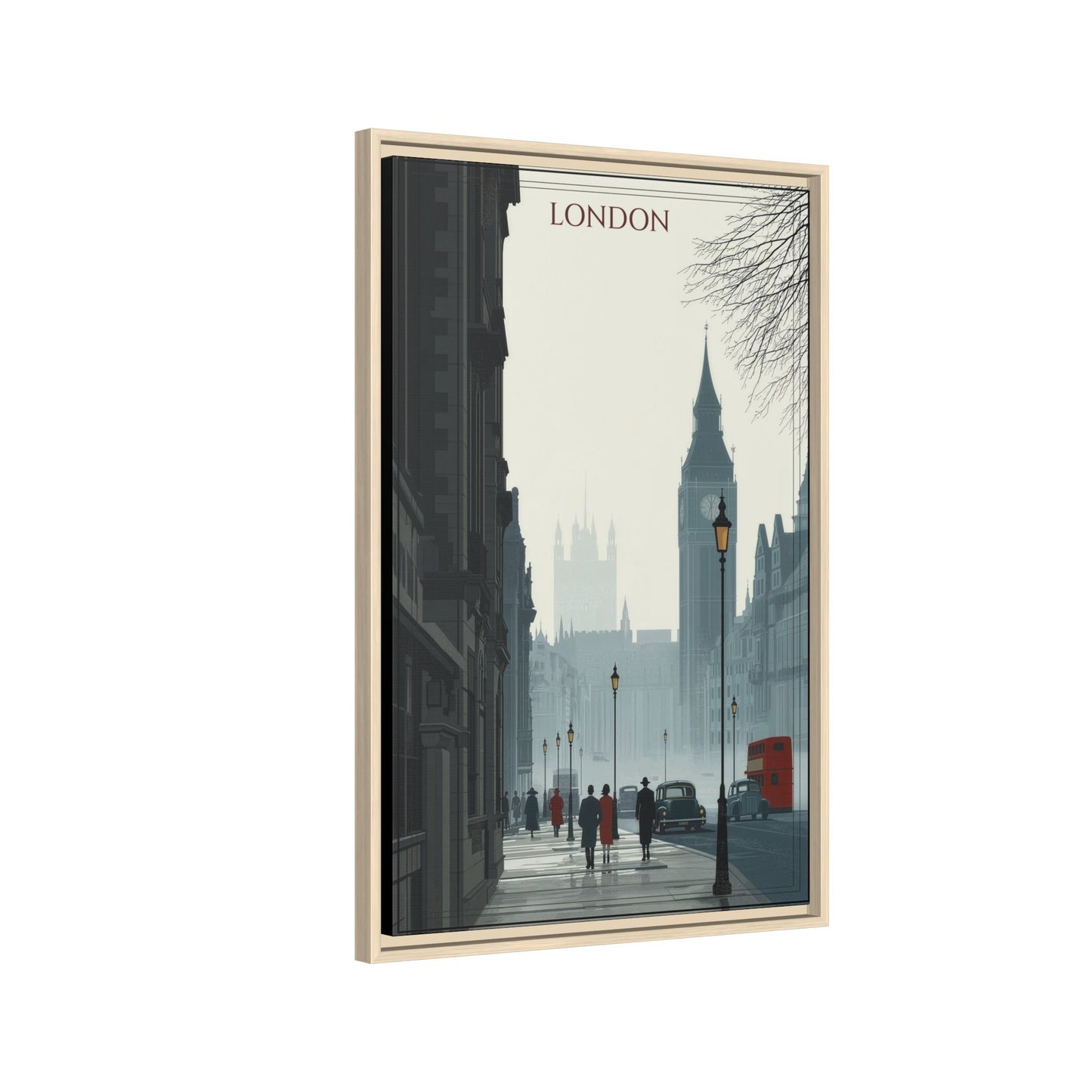London Street Matte Canvas Print — Framed Vintage Cityscape Wall Art