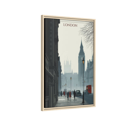 London Street Matte Canvas Print — Framed Vintage Cityscape Wall Art