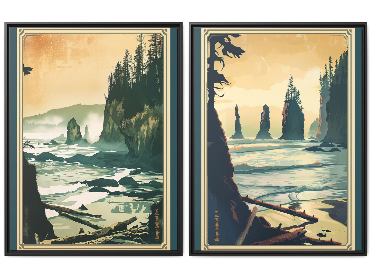 Framed Coastal Cliff Canvas Print — 30×40 Scenic Seascape Wall Art Set of 2 (Black, Espresso & White Frames)