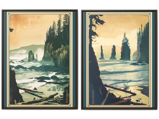 Framed Coastal Cliff Canvas Print — 30×40 Scenic Seascape Wall Art Set of 2 (Black, Espresso & White Frames)