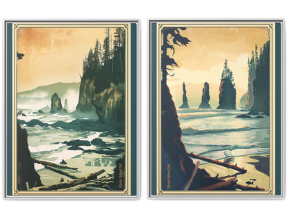 Framed Coastal Cliff Canvas Print — 30×40 Scenic Seascape Wall Art Set of 2 (Black, Espresso & White Frames)