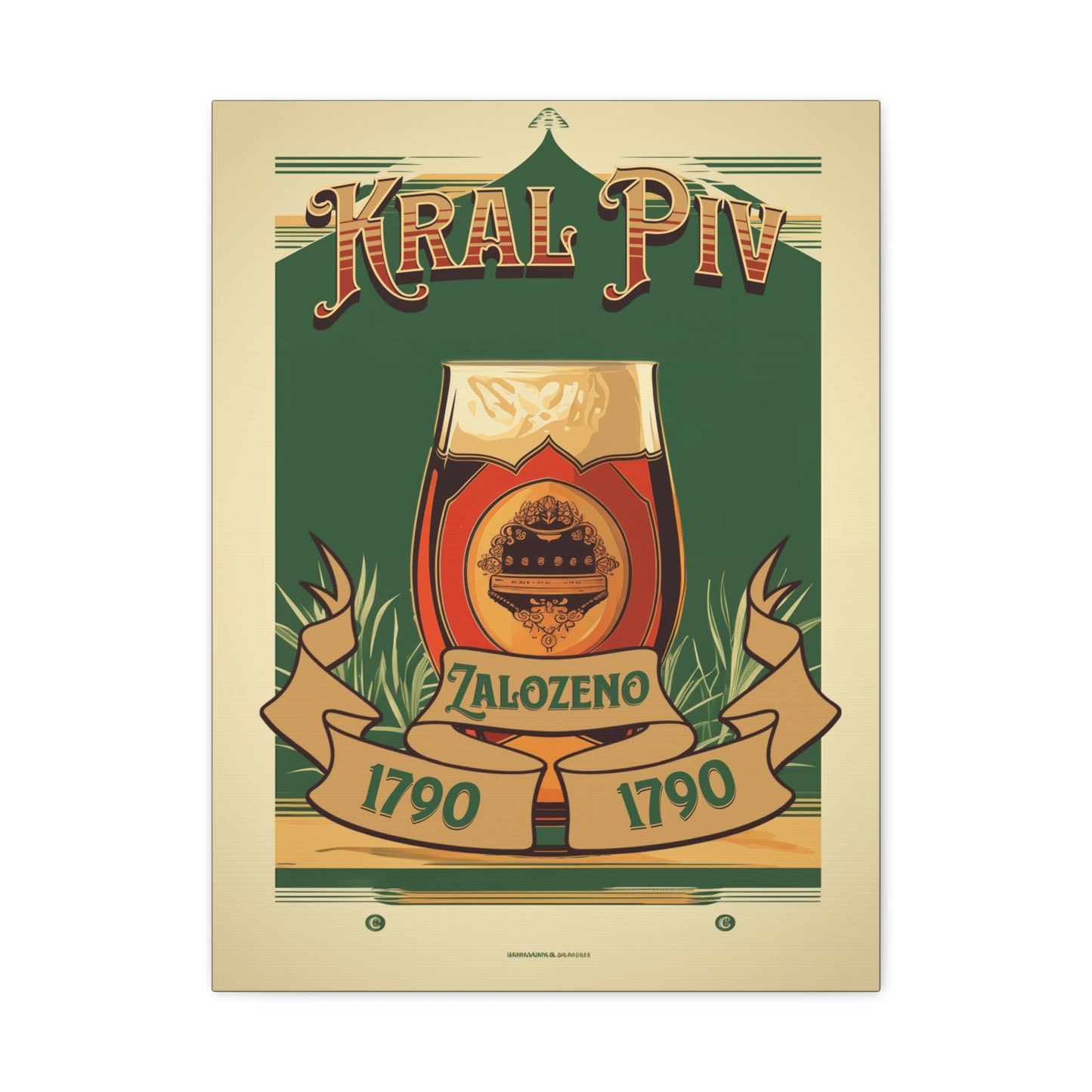 "Vintage Kral Piv Beer Poster - Zalozeno 1790 Frameless Stretched Matte Canvas" Matte Canvas, Stretched, 1.25"