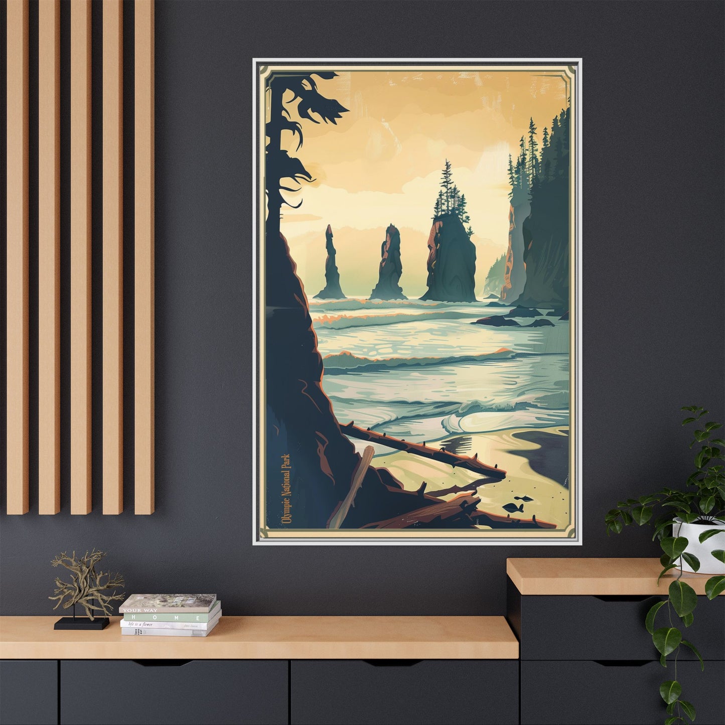 Framed Coastal Cliff Canvas Print — Vintage Seascape Wall Art