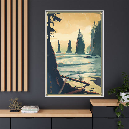 Framed Coastal Cliff Canvas Print — Vintage Seascape Wall Art